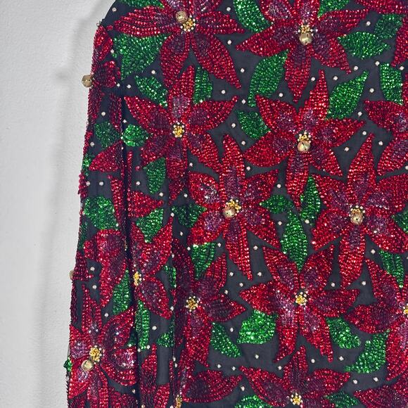 Vintage Laurence Kazar Sequin Jacket Size XL Red Black Floral Beaded Cropped - Picture 15 of 15